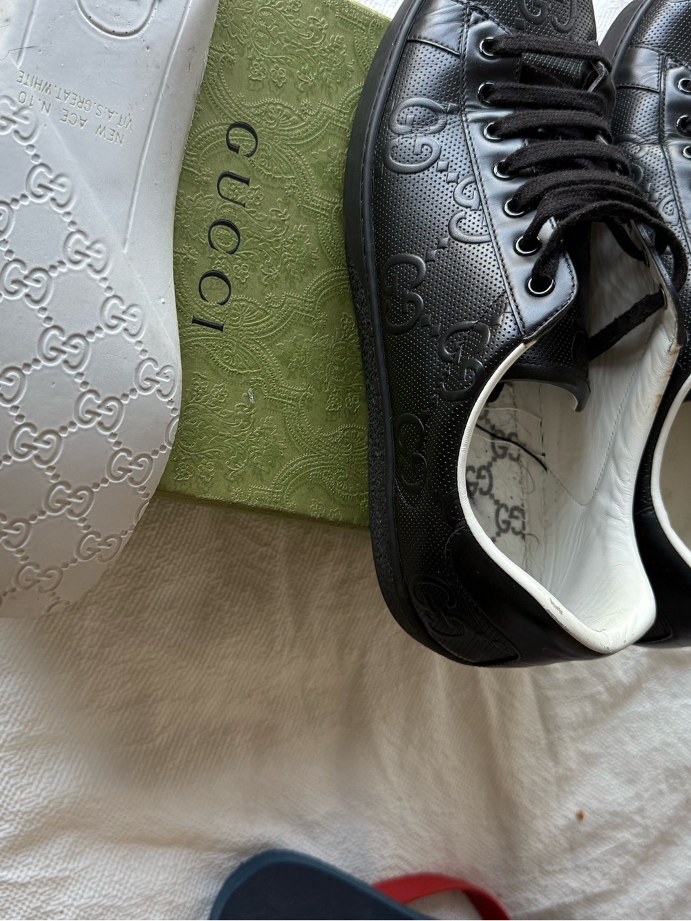 Gucci Black Embossed GG Leather Sneakers with White Interior
